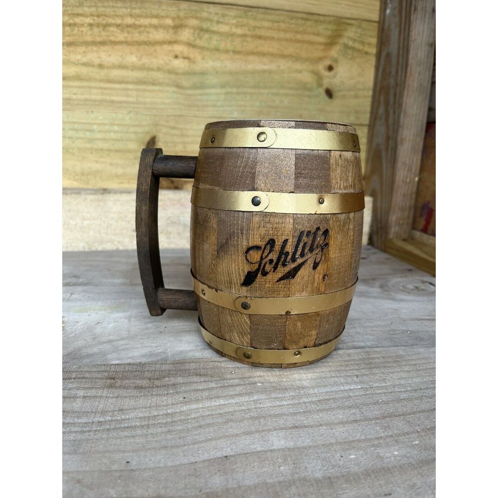 Vintage Schlitz Wood‎ Beer Barrel Mug Keg